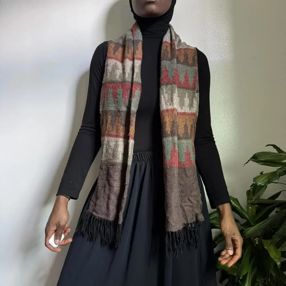 Vintage boho brown multicolored scarf‎ with tassels details
